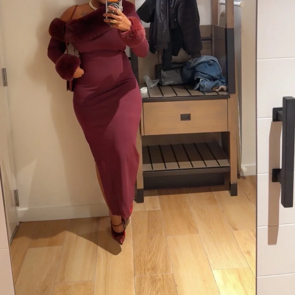 Faux Fur Knit Maxi Dress - Plum - Picture 3 of 3